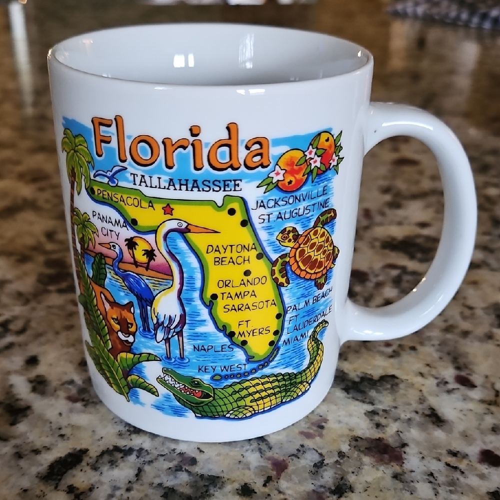 Florida Souvenir Vintage Ceramic Coffee Mug with Colorful Map Design